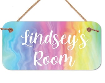 Personalized Name Sign -5" x 10" Door Sign- Kids bedroom Sign- Rainbow Swirl  - Room Decor -Room Sign -Custom  Name Sign