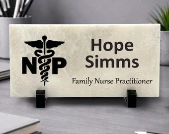 Family Nurse Practitioner Desk Sign - Nurse Name Plate - Marble Stone Desktop Name Sign - New Nurse Gift - Nurse Graduation Gift - NP