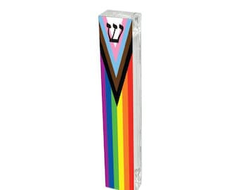 Non Binary Progress Flag Mezuzah – Acrylic Pride Mezuzah Case