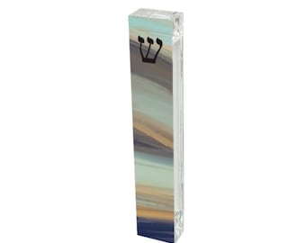 Modern Acrylic Earth Tones Mezuzah – Personalized Judaica New Home Gift