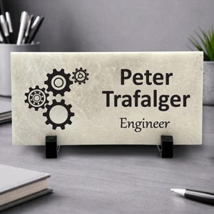 Engineer Desk Sign - Engineer Name Plate - Marble Stone Desktop Name and title Sign - New Engineer Gift - Engineer Graduation Gift