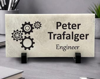 Engineer Desk Sign - Engineer Name Plate - Marble Stone Desktop Name and title Sign - New Engineer Gift - Engineer Graduation Gift