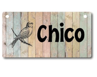 3" x 6" Bird Cage Name Plate - Aluminum Sign for Bird Cage -Personalized for your Bird - background, font & wording choice