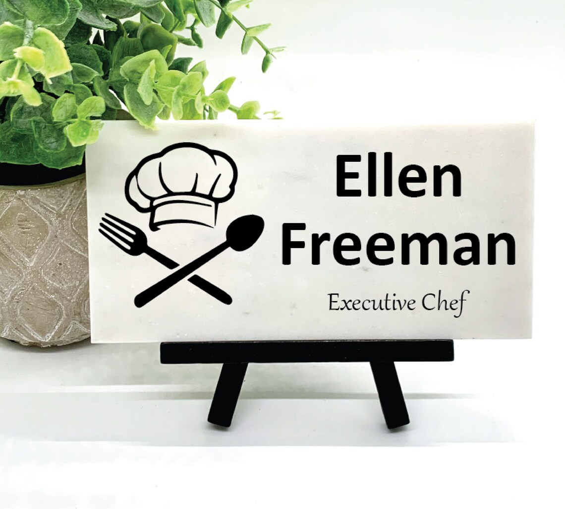 Chef Desk Sign Chef Name Plate Marble Stone Desktop Name | Etsy