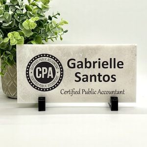 CPA Desk Sign -Certified Public Accountant Name Plate - Marble Stone Desktop Name and title Sign - New CPA Gift - Pass CPA Exam Gift