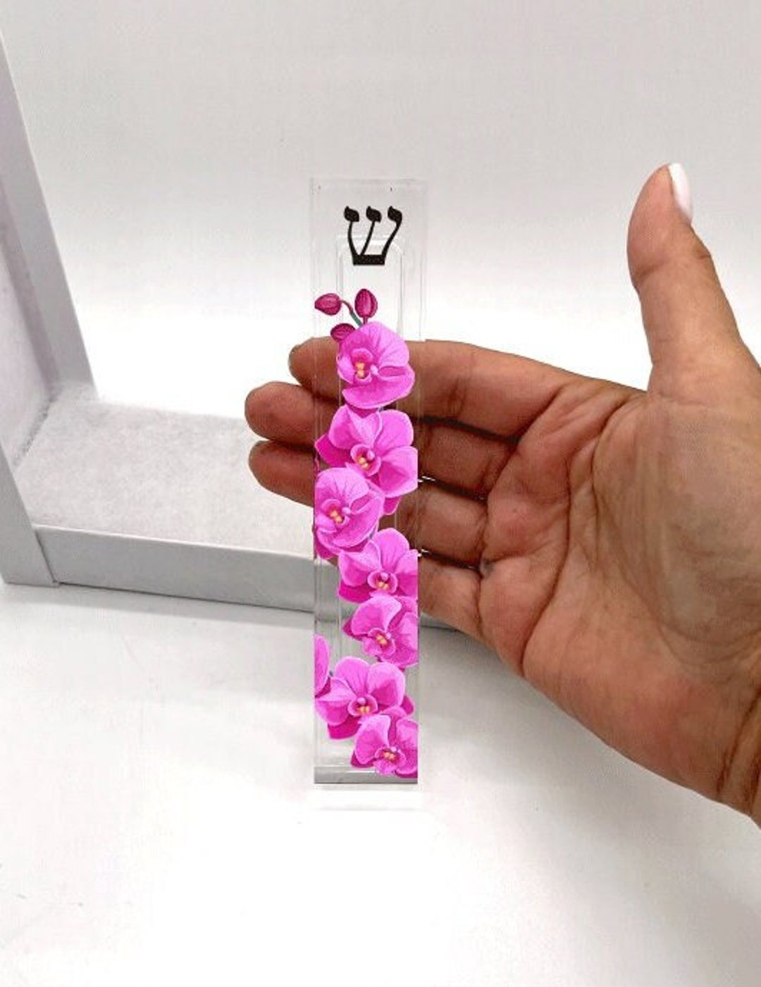Mezuzah Orchids Mezuzah With or Without Name Acrylic Flower Mezuzah