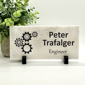 Engineer Desk Sign - Engineer Name Plate - Marble Stone Desktop Name and title Sign - New Engineer Gift - Engineer Graduation Gift