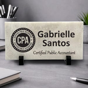 CPA Desk Sign -Certified Public Accountant Name Plate - Marble Stone Desktop Name and title Sign - New CPA Gift - Pass CPA Exam Gift