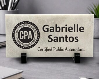 CPA Desk Sign -Certified Public Accountant Name Plate - Marble Stone Desktop Name and title Sign - New CPA Gift - Pass CPA Exam Gift