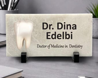 Dentist Desk Sign - DDS DDM Name Plate - Marble Stone Desktop Name and title Sign - New Dentist Gift - Best Dentist Sign- Dentist Graduation