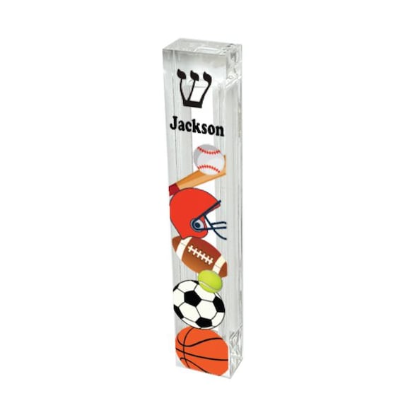 Sports Mezuzah Case – Personalized Acrylic Judaica Gift, Boys Room Decor