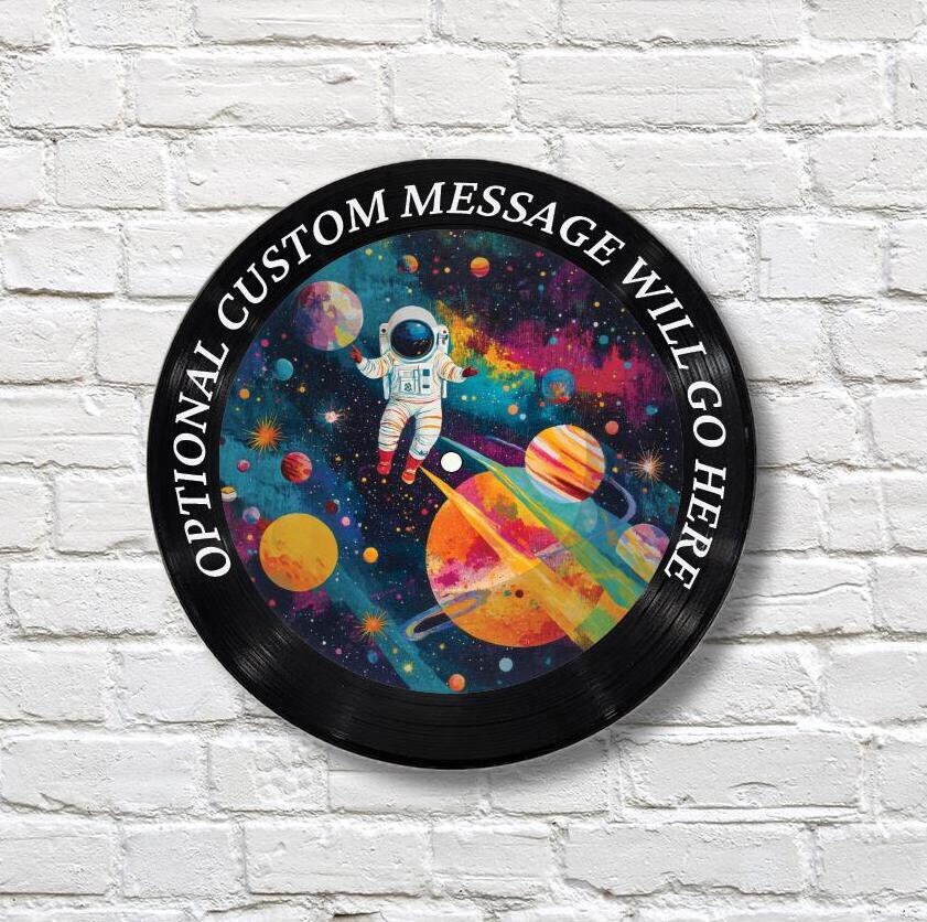 Disque vinyle 30,5 cm (12 po.), disque vinyle réel imprimé avec une image de l'espace extra-atmosphérique et votre message personnalisé en option, art vinyle recyclé