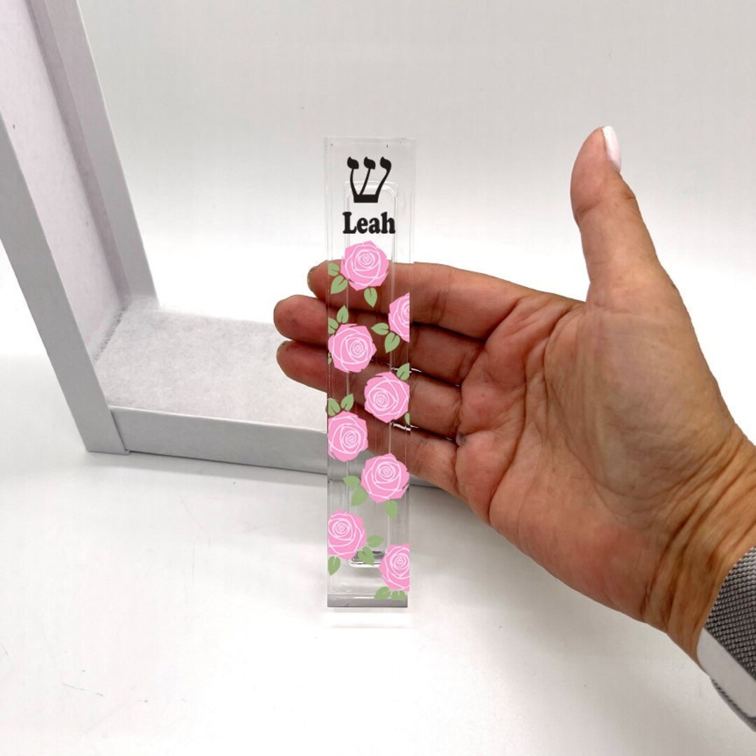 Mezuzah Pink Roses Mezuzah With or Without Name Acrylic Rose Mezuzah