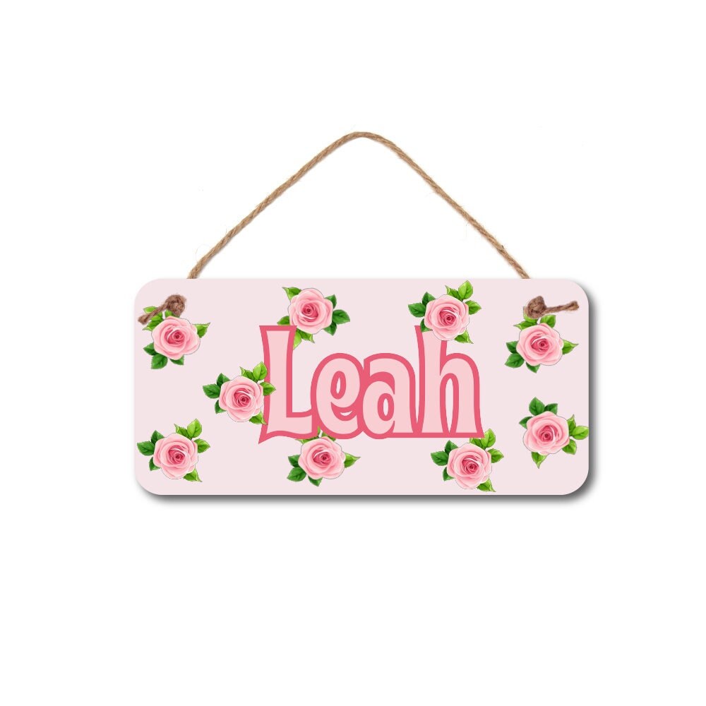 New Baby Girl Name Sign -5" x 10" Name Sign with Pink Roses - Kids bedroom Sign- Nursery Decor - Rose Name Sign - Custom Name Sign