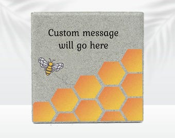 Custom Bee Garden Stone with Personalized Message, Bee design, 12x12 Steppingstone, House Gift, Garden Decoration, Bee Stone