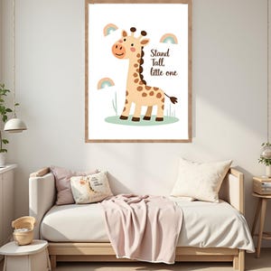 Cute Giraffe Nursery Wall Art Printable | Stand Tall Little One Quote | Kids Room Decor | Safari Animal Digital Download