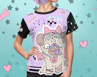Pastel Goth Shirt, harajuku tee, kawaii girl clothes, decora kei, gifts for girls, gamer girl, Pug puppy dog shirt, purple