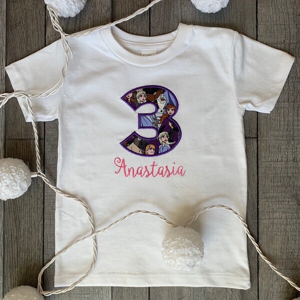Birthday Number Frozen Disney Embroidery Appliqué Birthday Shirt Personalized Anna Elsa Olaf Kristoff Sven