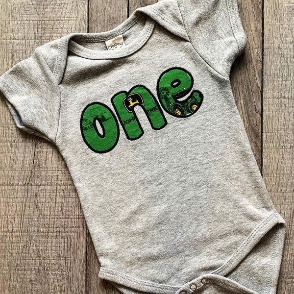 John Deere One Tractor Appliqué Birthday Shirt Or Onesie Boy or Girl