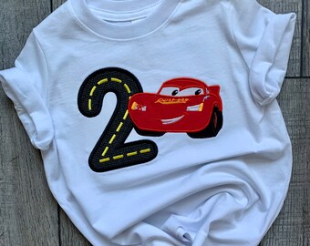 Cars McQueen Camicia personalizzata con applicazione ricamata per il primo, il secondo e il terzo compleanno numerati