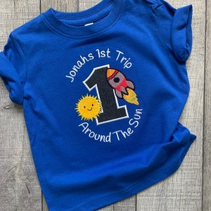 Space Rocket Galaxy First Birthday Embroidered Appliqué Shirt