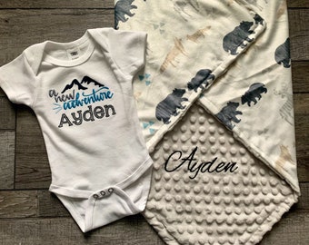 Woodland Animals Minky Baby Blanket – Personalized Adventure Onesie