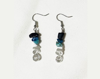 Blue & Clear Stone Dangle Earrings