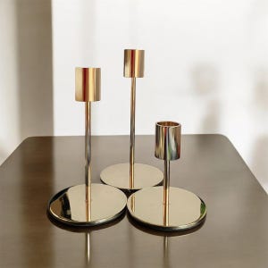 Gold Candlestick Holders, Taper Candle Holders, Gold Colored Candle Holders, Layered Sizes Candle Holders