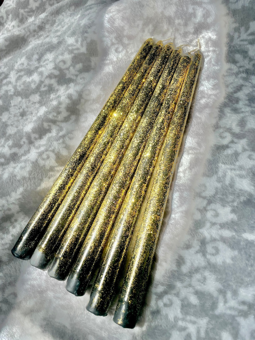 Golden Metalic Sparkle Taper Candles set of Two Dripless Etsy