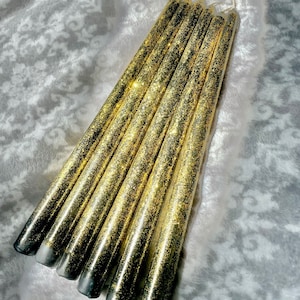 Gold Glitter Taper Candles: Sparkly Black and Gold Candlesticks (Set of 2)