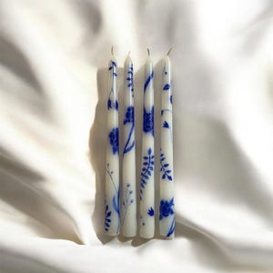 Blue Chinoiserie Candles, Blue and White Candlesticks, Painted Taper Candles, Chinoiserie Blue Pattern