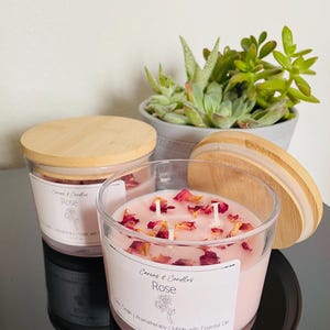 Rose Scented Soy Candle Real Dried Rose Petals Aromatherapy