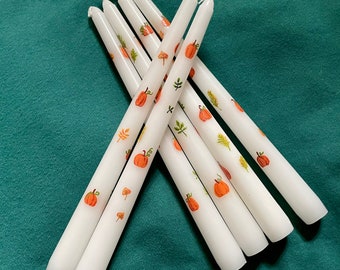 Fall Pumpkin Taper Candles (Set of Two) Hand Painted