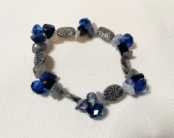 Blue Crystal and Stone Stretchy Bracelet