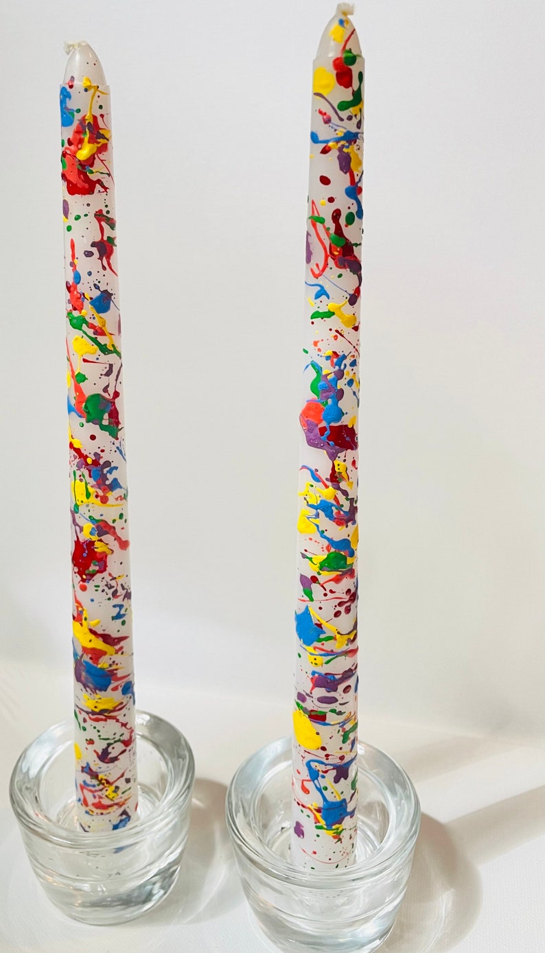 Splatter Paint Rainbow Taper Candles Set of Two image 4