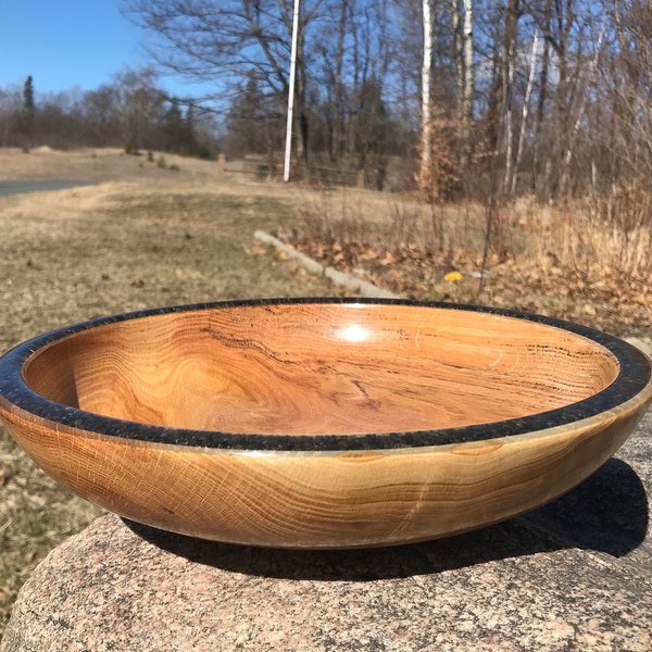 Red Oak bowl with black sand inlay, wood bowl