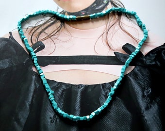 Collar vintage de turquesa - Gargantilla de piedra azul natural - Joyería retro con cuentas para mujer - Regalo hecho a mano