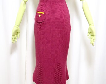 Saia midi de lã JOHN GALLIANO, nova | Saia vintage autêntica de malha justa Galliano, comprimento médio | Saia trompete bordô de grife, tamanho M, fabricada na França
