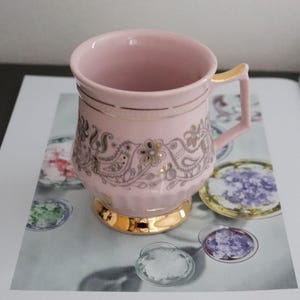 Vintage Haas & Czjzek Gold-Plated Rose Porcelain Coffee Cup, Collector&#39;s Piece, mint condition made in Czechoslovakia