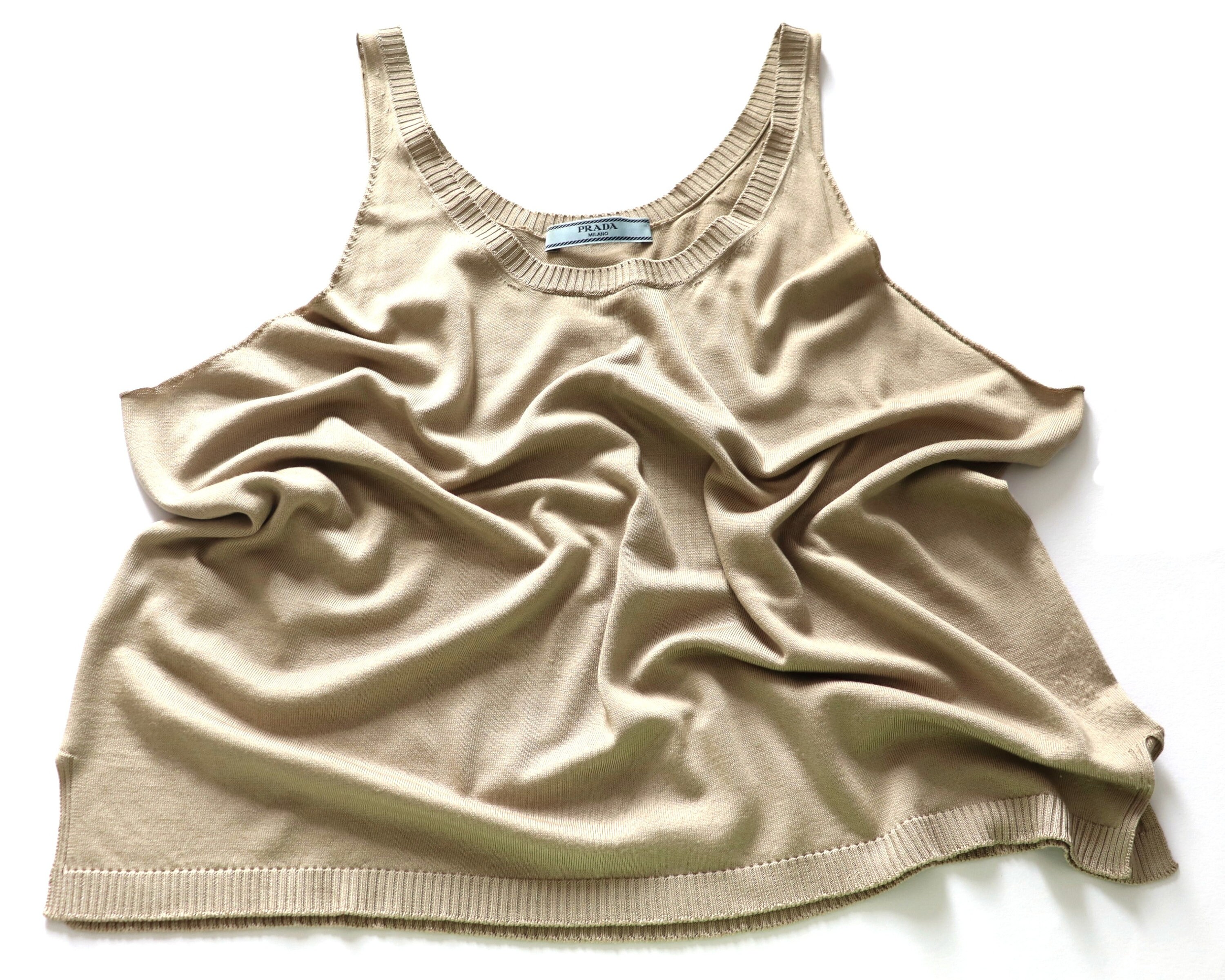 PRADA シルクニットトップス | ベージュ ルーズフィット ノースリーブ