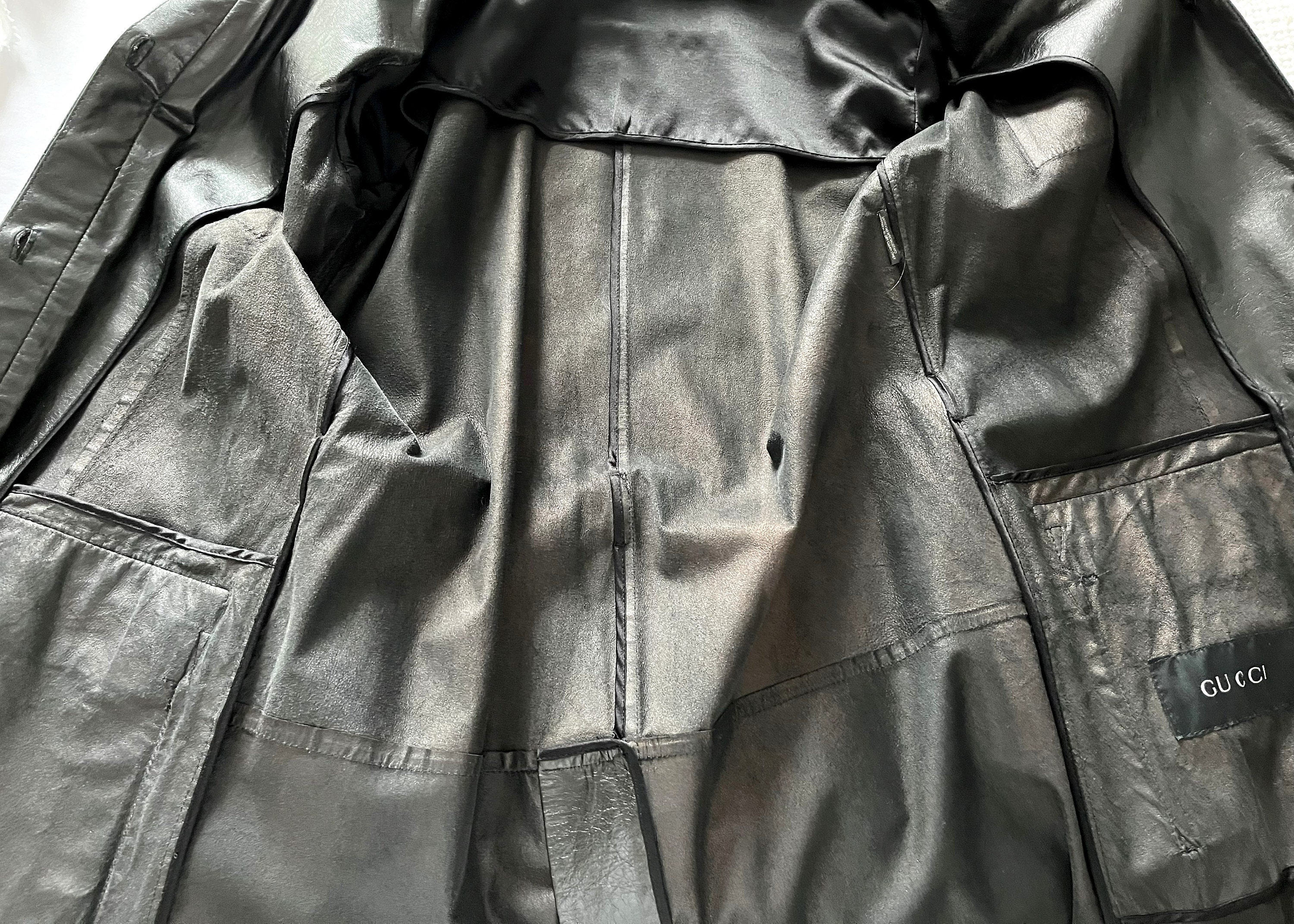 Auth GUCCI Tom Ford Black Leather Coat| Vintage Gucci Leather 
