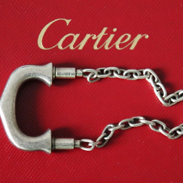 Portachiavi in argento CARTIER/Autentico raro portachiavi vintage in argento sterling con logo Cartier C firmato Cartier, prodotto in Francia