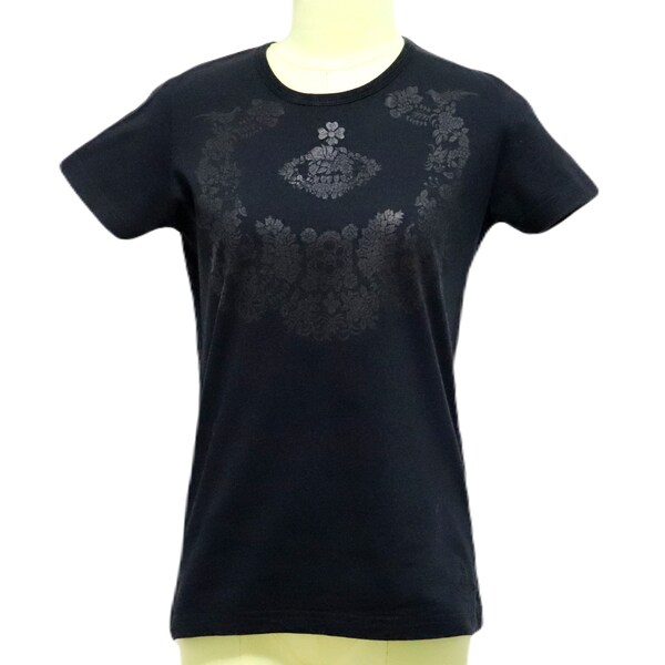 VIVIENNE WESTWOOD ANGLOMANIA Black T-shirt with iconic orb print and embroidered orb logo Size S| Auth V Westwood Slim Fit Top made in Italy