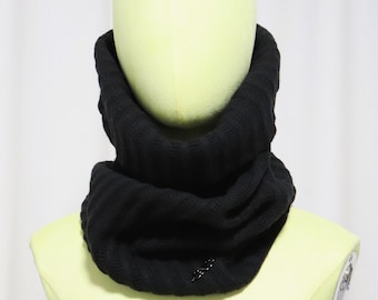 CoSTUME NATIONAL Wool Neck Warmer | Black Men Women Cowl Neck | Designer Neck Tube Snood | Unisex Scarf Hood | made in Italy