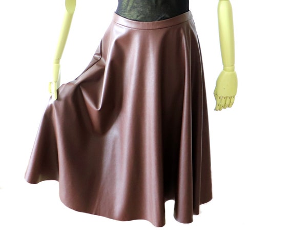 Benetton Full Circle Skirt | Brown Eco Leather Mid