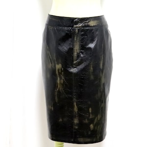 New ROBERTO CAVALLI Leather Skirt | Authentic Vintage Roberto Cavalli Black Gold Leather Pencil Skirt | Size M made in Italy