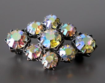 Vintage Aurora Borealis Rhinestone Brooch | 1960s Rainbow Pin
