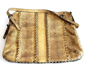 BOTTEGA VENETA Python Handbag |Authentic Vintage Rare Bottega Veneta Intrecciato Python Leather Bag with multiple compartments made in Italy