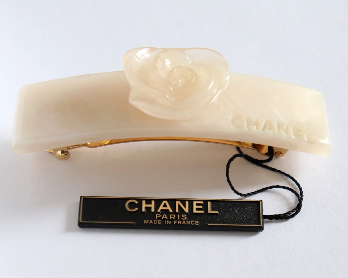 CHANEL Hair Barrette 98A / Auth Vintage Chanel Marble Camellia Hair