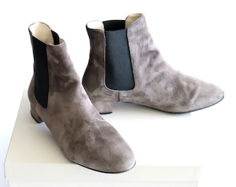FABIO RUSCONI Suede Ankle Boots: Gray Brown GENUINE Soft Leather, comfortable fit, Size 38, made in Italy